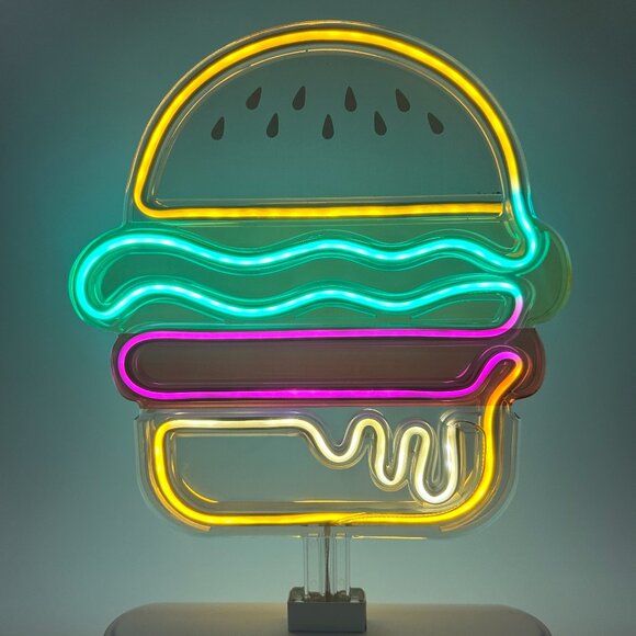 12" Hamburger Cheeseburger Acrylic Tabletop Neon Sign Lamp Battery Operated - Picture 1 of 12